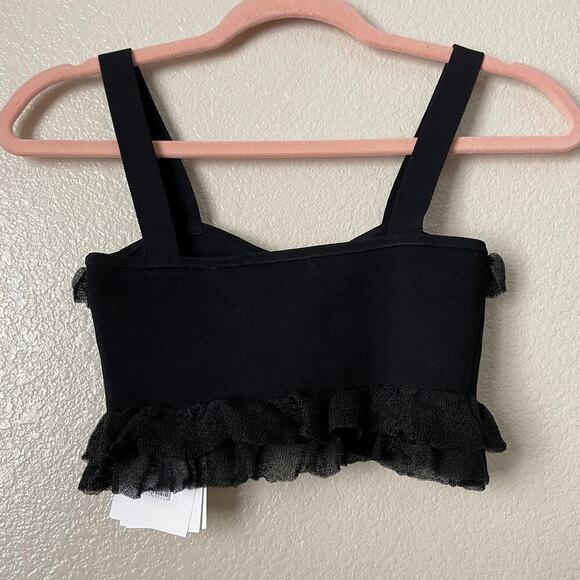 Sandro Top Womens Size 0 Black Barbara Cropped Knit Ruffle Sleeveless Tank NWT - Picture 8 of 13
